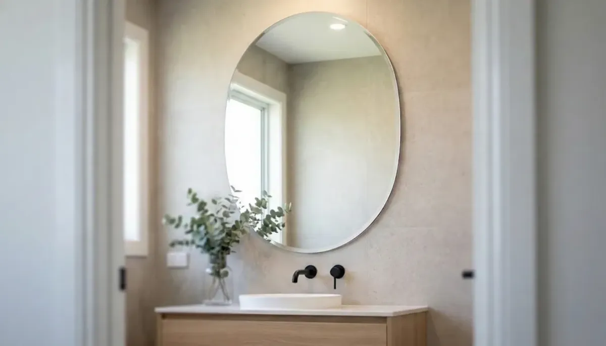 custom frameless bathroom mirror with polished edge