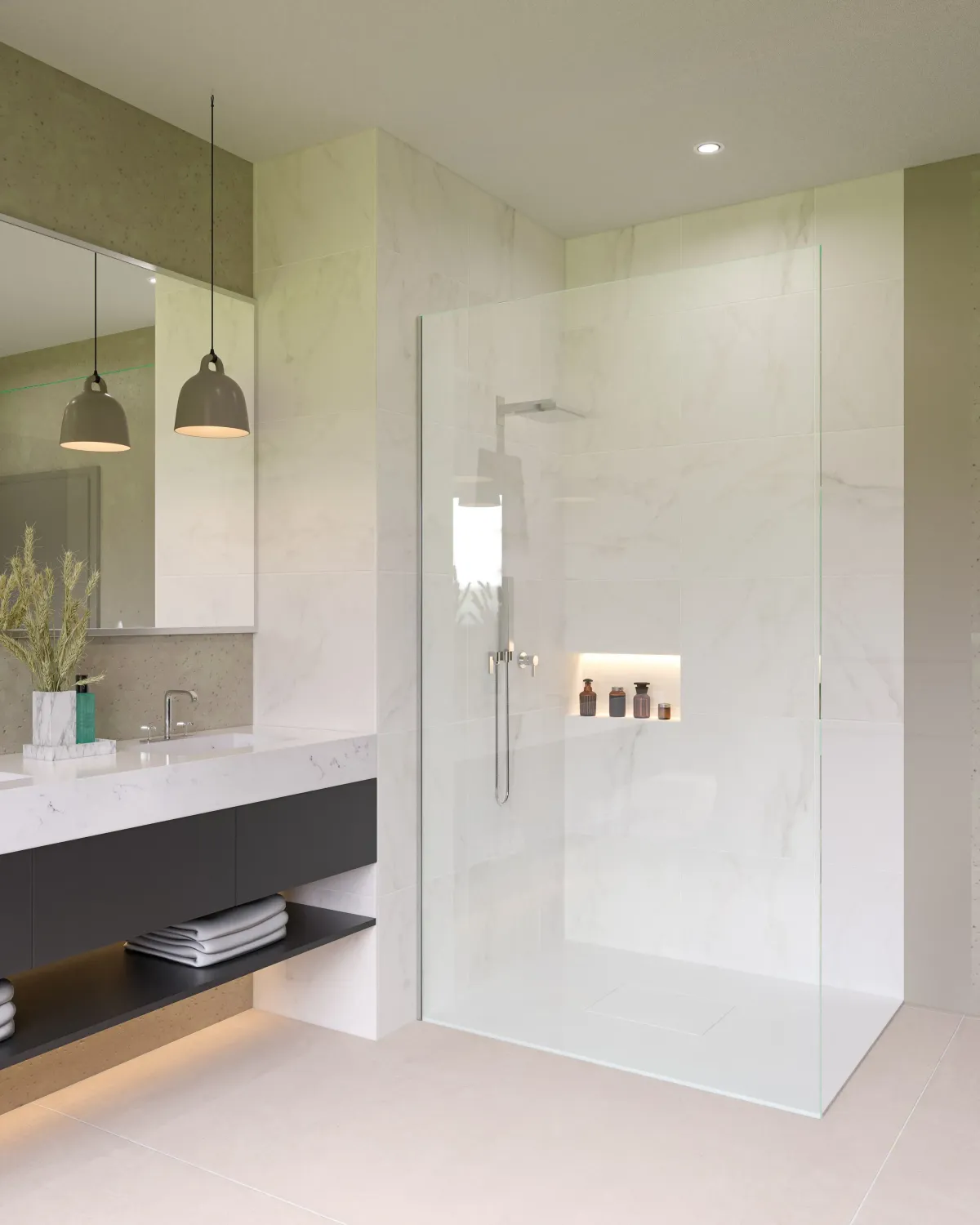 frameless glass shower screen in luxury Brisbane bathroom